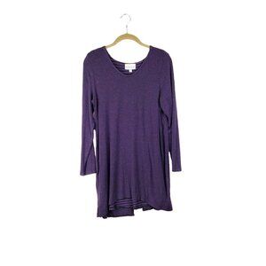 Habitat Split Back Top Purple Black Stripe Layered Long Sleeve Womens Size Small